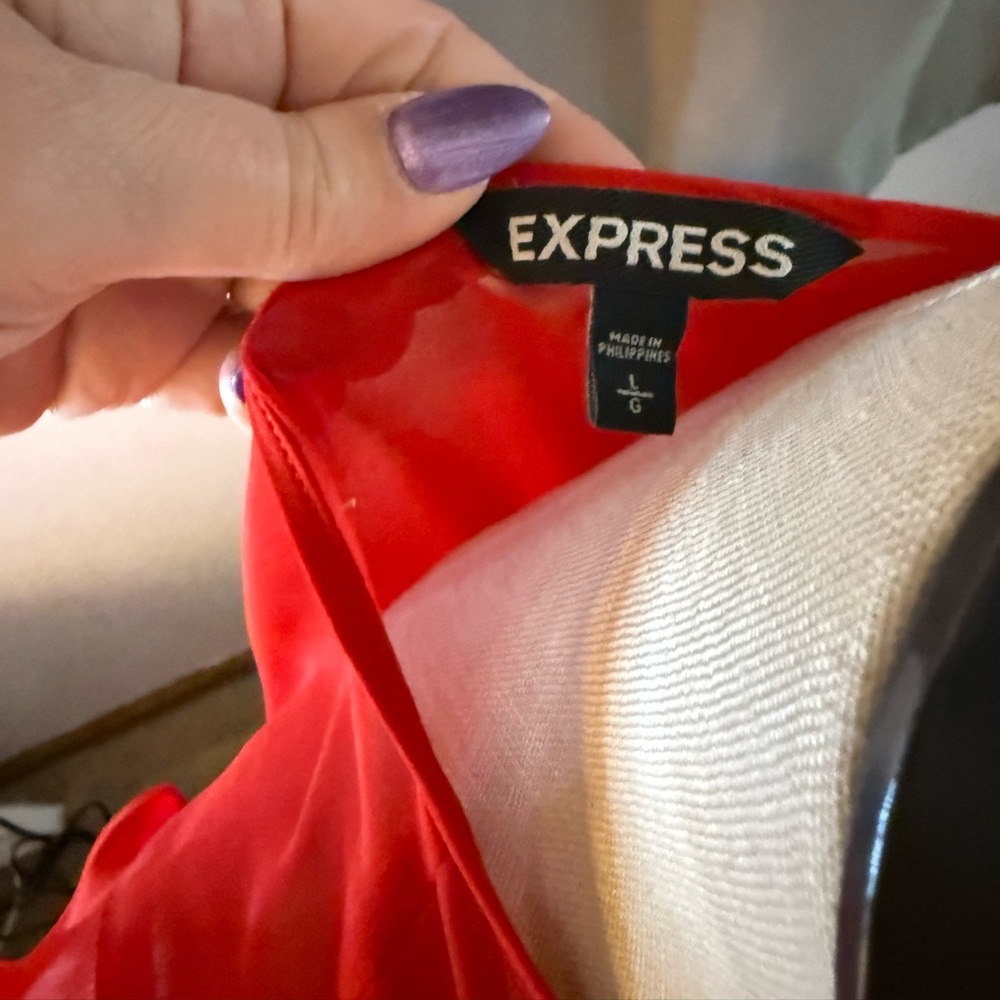 Express Red Ruffle V-Neck Blouse - Picture 2 of 3